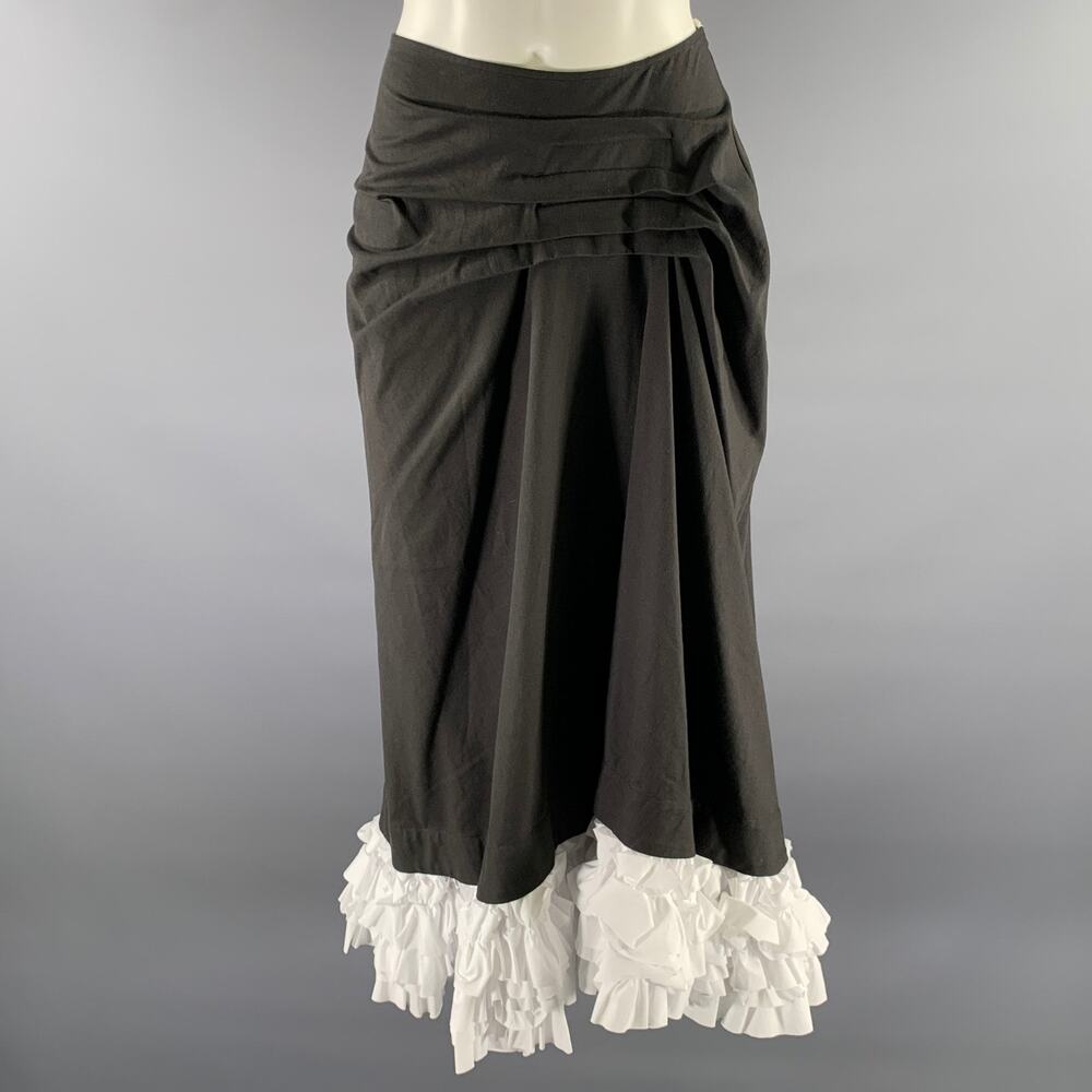 MOLLY GODDARD Size 8 Black White Cotton Ruffled Midi Ankle Skirt